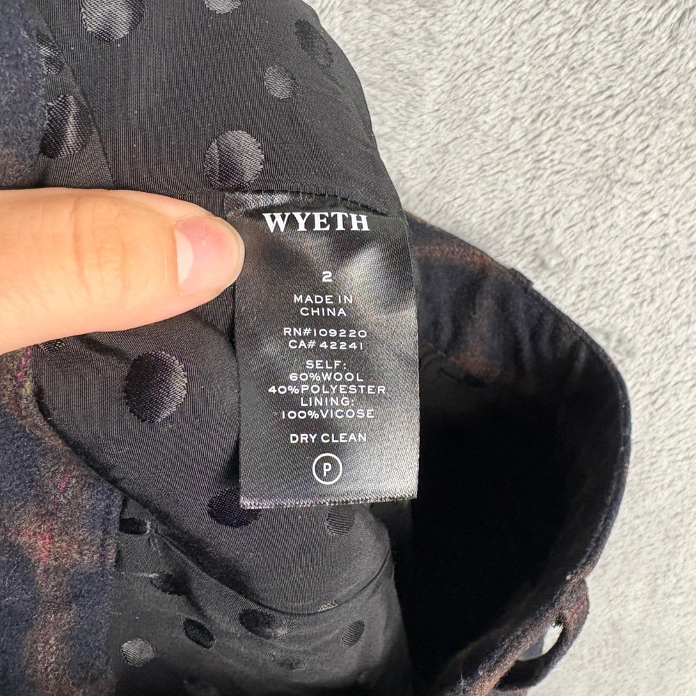 Wyeth Womens Plaid Wool Blend Wide Leg Trousers Navy Brown High Rise Pants 2 - Picture 7 of 8